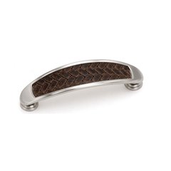 Churchill 3-1/2 Inch Center to Center Satin Nickel/Brown Leather Cabinet Pull Churchill 3-1/2 Inch Center to Center Satin Nickel/Brown Leather Cabinet Pull