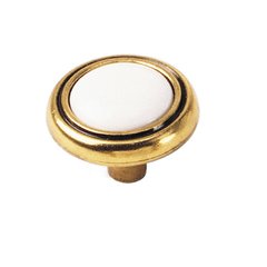 First Family 1-1/4 Inch Diameter White/Antique Brass Cabinet Knob First Family 1-1/4 Inch Diameter White/Antique Brass Cabinet Knob