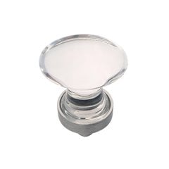Gemstone Oval Knob 1-1/4 inch Diameter Clear Glass and Satin Nickel Gemstone Oval Knob 1-1/4 inch Diameter Clear Glass and Satin Nickel