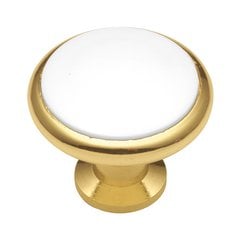 Tranquility 1-3/8 Inch Diameter Polished Brass & White Cabinet Knob Tranquility 1-3/8 Inch Diameter Polished Brass & White Cabinet Knob