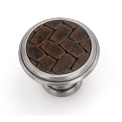 Churchill 1-1/8 Inch Diameter Satin Nickel/Brown Leather Cabinet Knob Churchill 1-1/8 Inch Diameter Satin Nickel/Brown Leather Cabinet Knob