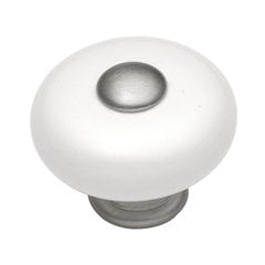 Tranquility 1-1/4 Inch Diameter Satin Nickel with White Cabinet Knob Tranquility 1-1/4 Inch Diameter Satin Nickel with White Cabinet Knob