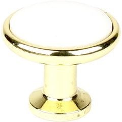 Yaletown 1-1/4 Inch Zinc Die Cast Knob - Polished Brass / White Ceramic Yaletown 1-1/4 Inch Zinc Die Cast Knob - Polished Brass / White Ceramic