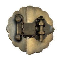 Latch with Scalloped Backplate 3-1/2" Dia - Antique Brass Latch with Scalloped Backplate 3-1/2" Dia - Antique Brass