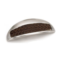 Churchill 3 Inch Center to Center Satin Nickel/Brown Leather Cabinet Cup Pull Churchill 3 Inch Center to Center Satin Nickel/Brown Leather Cabinet Cup Pull