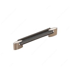 Wood & Leather 5-1/16 Inch Center to Center Black/Brushed Nickel Cabinet Pull Wood & Leather 5-1/16 Inch Center to Center Black/Brushed Nickel Cabinet Pull