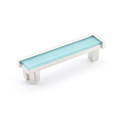 Tallmadge Pull 4 inch Center to Center Polished Nickel/Turquoise Glass Tallmadge Pull 4 inch Center to Center Polished Nickel/Turquoise Glass