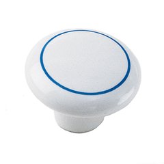 White Porcelain 1-1/2 Inch Diameter White With Blue Ring Cabinet Knob White Porcelain 1-1/2 Inch Diameter White With Blue Ring Cabinet Knob