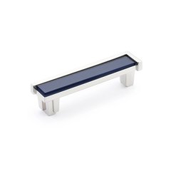 Tallmadge Pull 4 inch Center to Center Satin Nickel/Steel Blue Glass Tallmadge Pull 4 inch Center to Center Satin Nickel/Steel Blue Glass