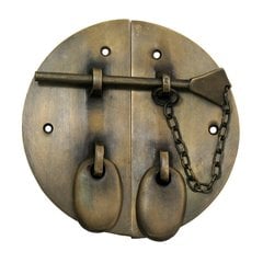 Latch with Chain and Oval Grips 4-1/2" Dia - Antique Brass Latch with Chain and Oval Grips 4-1/2" Dia - Antique Brass