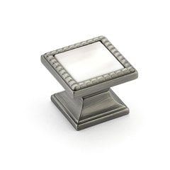 Kingsway Square Knob 1-1/4" Dia Antique Nickel/Champagne Kingsway Square Knob 1-1/4" Dia Antique Nickel/Champagne