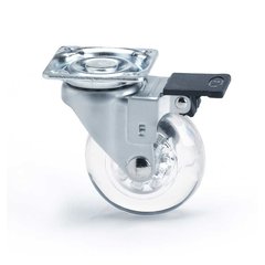 Pivoting Furniture Caster With Swivel & Brake- Clear Pivoting Furniture Caster With Swivel & Brake- Clear