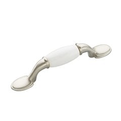 Tranquility 3 Inch Center to Center Satin Nickel with White Cabinet Pull Tranquility 3 Inch Center to Center Satin Nickel with White Cabinet Pull