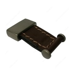 Wood & Leather 5/8 Inch Center to Center Brushed Nickel,Brown Leather Cabinet Pull Wood & Leather 5/8 Inch Center to Center Brushed Nickel,Brown Leather Cabinet Pull