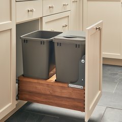 4WC Double Trash Pullout W/ One Lid 35 Quart Walnut/Gray 4WC Double Trash Pullout W/ One Lid 35 Quart Walnut/Gray