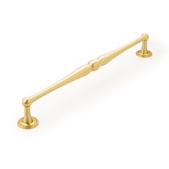 Atherton Pull with Knurled Footplate 15 inch Center to Center Satin Brass Atherton Pull with Knurled Footplate 15 inch Center to Center Satin Brass