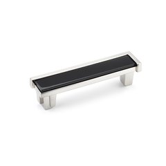 Tallmadge Pull 4 inch Center to Center Satin Nickel/Black Glass Tallmadge Pull 4 inch Center to Center Satin Nickel/Black Glass