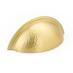 Atherton Hammered Plain Edge Cup Pull 3 inch Center to Center Satin Brass Atherton Hammered Plain Edge Cup Pull 3 inch Center to Center Satin Brass