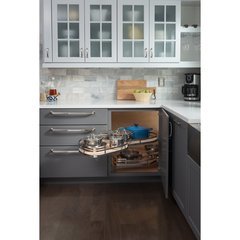18 Inch Blind Corner Swing Out Left Handed Unit - Walnut Shelves, Chrome Edges 18 Inch Blind Corner Swing Out Left Handed Unit - Walnut Shelves, Chrome Edges