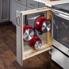 6 Inch Base Cabinet Filler with Stainless Steel Pegboard Organizer 6 Inch Base Cabinet Filler with Stainless Steel Pegboard Organizer