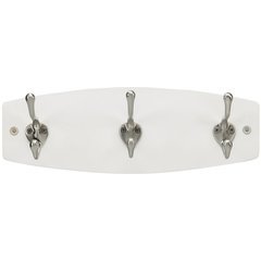 12 Inch Length, 10.75 Inch Center to Center Wood Hook Rail - White with Satin Nickel 12 Inch Length, 10.75 Inch Center to Center Wood Hook Rail - White with Satin Nickel