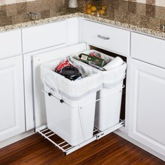 35 Quart Double Pullout Waste Container System - White 35 Quart Double Pullout Waste Container System - White