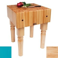 24 Inch x 18 Inch x 10 Inch AB Butcher Block, Caribbean Blue Base with Casters - Maple 24 Inch x 18 Inch x 10 Inch AB Butcher Block, Caribbean Blue Base with Casters - Maple