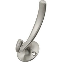 0.875 Inch Center to Center, 3 Inch Length Double Coat Hook - Satin Nickel 0.875 Inch Center to Center, 3 Inch Length Double Coat Hook - Satin Nickel