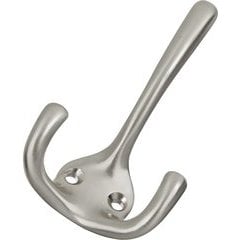 0.625 Inch Center to Center, 3.25 Inch Length Double Utility Coat Hook - Satin Nickel 0.625 Inch Center to Center, 3.25 Inch Length Double Utility Coat Hook - Satin Nickel