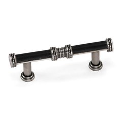 Sirocco 3 Inch Center to Center Silverado/Black Leather Cabinet Pull Sirocco 3 Inch Center to Center Silverado/Black Leather Cabinet Pull