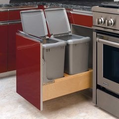 Double Trash Pullout 35 Quart-Wood Double Trash Pullout 35 Quart-Wood