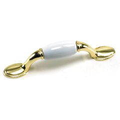 First Family 3 Inch Center to Center White/Polished Brass Cabinet Pull First Family 3 Inch Center to Center White/Polished Brass Cabinet Pull