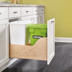 4WCSC Double Pullout Compost Container Green/White/Wood 4WCSC Double Pullout Compost Container Green/White/Wood