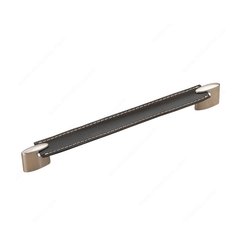 Wood & Leather 8-13/16 Inch Center to Center Black/Brushed Nickel Cabinet Pull Wood & Leather 8-13/16 Inch Center to Center Black/Brushed Nickel Cabinet Pull
