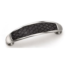 Churchill 3-1/2 Inch Center to Center Satin Nickel/Black Leather Cabinet Pull Churchill 3-1/2 Inch Center to Center Satin Nickel/Black Leather Cabinet Pull