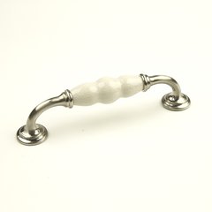 Nordic 5-1/16 Inch Center to Center Satin Nickel/Cream Crackle Cabinet Pull Nordic 5-1/16 Inch Center to Center Satin Nickel/Cream Crackle Cabinet Pull