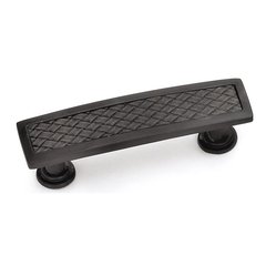 Churchill 3-3/4 Inch Center to Center Oil Rubbed Bronze/Black Leather Cabinet Pull Churchill 3-3/4 Inch Center to Center Oil Rubbed Bronze/Black Leather Cabinet Pull