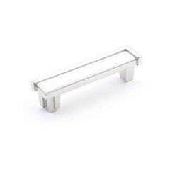 Tallmadge Pull 4 inch Center to Center Polished Nickel/White Glass Tallmadge Pull 4 inch Center to Center Polished Nickel/White Glass