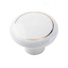 White Porcelain 1-1/2 Inch Diameter White With Gold Ring Cabinet Knob White Porcelain 1-1/2 Inch Diameter White With Gold Ring Cabinet Knob