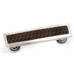 Churchill 3-3/4 Inch Center to Center Satin Nickel/Brown Leather Cabinet Pull Churchill 3-3/4 Inch Center to Center Satin Nickel/Brown Leather Cabinet Pull