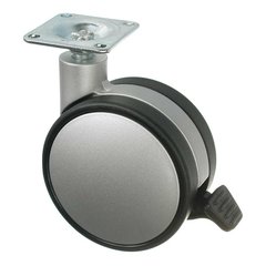 Slim Twin Wheel Caster With Swivel & Brake - Silver Slim Twin Wheel Caster With Swivel & Brake - Silver