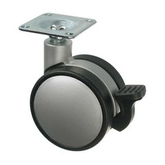 Slim Twin Wheel Caster with Swivel and Brake - Silver Slim Twin Wheel Caster with Swivel and Brake - Silver