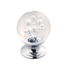 Gemstone Knob 1-1/4 inch Diameter Clear Bubble Glass and Chrome Gemstone Knob 1-1/4 inch Diameter Clear Bubble Glass and Chrome