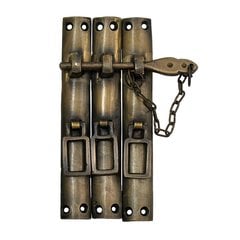 Large Three-Piece Lock with Chain 5-1/2" W - Antique Brass Large Three-Piece Lock with Chain 5-1/2" W - Antique Brass