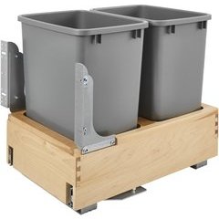 29% OFF 35 Quart Wood Bottom Mount Double Trash Pull-Out Waste Containers with Rev-A-Motion Slides, Min. Cabinet Opening: 14-3/8" Wide - Natural