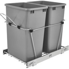 26% OFF 35 Quart Double Trash Pull-Out Waste Container Bin, Min. Cabinet Opening: 14-1/2" Wide - Metallic Silver