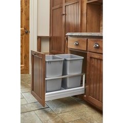 26% OFF 35 Quart Bottom Mount Double Trash Pull-Out Waste Container with Rev-A-Motion Slides, Min. Cabinet Opening: 14-1/2" Wide - Silver