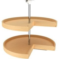28 Inch Diameter Pie Cut Banded Wood Lazy Daisy 2 Shelf Corner Lazy Susan Set, for 26 - 31 Inch Inner Cabinet Height - Natural