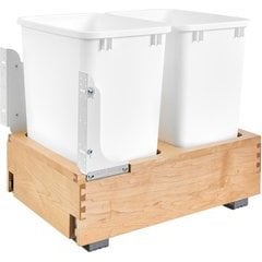 26% OFF 35 Quart Wood Bottom Mount Double Trash Pull-Out Waste Containers, Min. Cabinet Opening: 15" Wide - Natural