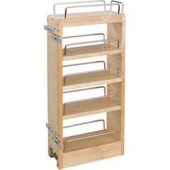 5 Inch Hood Pull - Out Organizer with Adjacent Shelves - Natural Wood 5 Inch Hood Pull - Out Organizer with Adjacent Shelves - Natural Wood